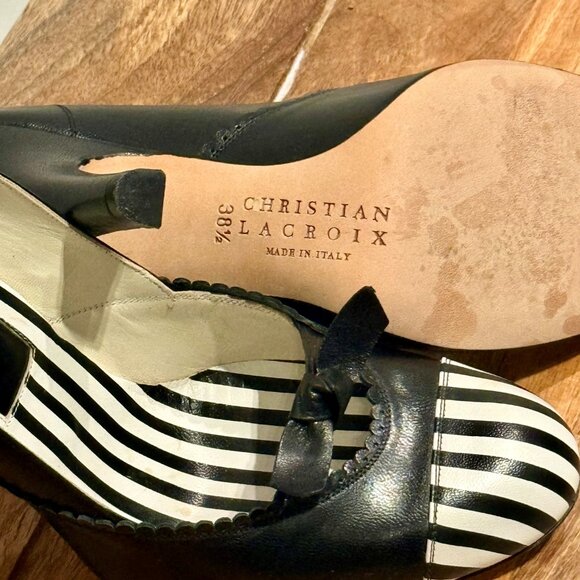 👠 Christian Lacroix Black & White Striped Heels – Size 38.5 (Made in Italy) - Picture 2 of 6